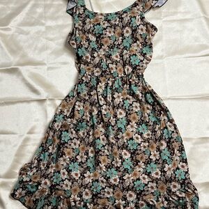 lilt Floral Midi Dress in Teal, Brown, Cream, and Black